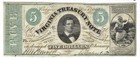 1862  5 Virginia Treasury Note Va Cr-13 Civil War Confederate Obsolete Pmg Vf 25