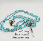 Vintage Aqua Blue Trapezoid Crystal Glass Bead Rosary W Silver Metal Crucifix