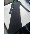Womens Xs Black Ribbed Maxi Sweater Dress Long Turtleneck Slit Long Sleeve