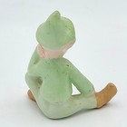 Vintage Ceramic Pixie Elf Figurine Green Sitting Fairy Sprite Mid Century Decor