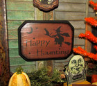Primitive Antique Vtg Style Wood Halloween Haunting Witch Moon Stars Bat Sign