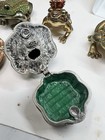Metal Frog On Lily Pad Trinket Box Hinged Lid Green Enamel Rhinestones