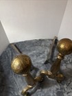 Pair Of Vintage Brass   Cast Iron Ball Top Fireplace Andirons