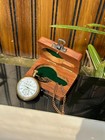 Vintage Brass Pocket Watch With Chain   Wooden Box  Antique Style Decor