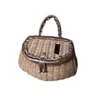 Vtg Split Willow   Leather Fishing Creel Basket Fly Fishing Trout Cabin Decor 