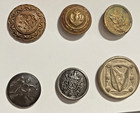 Vtg Lot 8 Metal Shank Buttons Crests Military Misc Designs Mixed Sizes