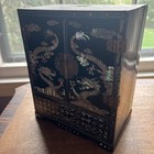 Vintage Jewelry Box Black Lacquer Mother Of Pearl Inlay Asian Chest