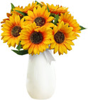 Artificial Sunflowers With Stems 10pcs Faux Silk Yellow Flower For Wedding Bo   