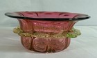 Victorian Cranberry Glass Bowl With Vaseline Uranium Green Rigaree Trim