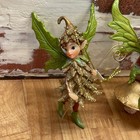 Set Of 3 Woodland Fairy Christmas Ornaments Green Gold Glitter Mushroom Pixie