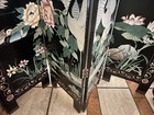 Vintage Asian 4 Panel Black Lacquer Wood Screen 72   