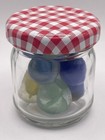 Vintage antique Glass Marbles In Small Jam Jar   9 akro Agate Corkscrew  Cats I