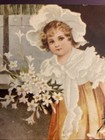 1908 Louisburg Kansas Antique Victorian Girl Bonnet Flowers Dress Postcard