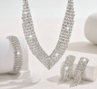 Silver Plated Crystal Necklace Bracelet Earrings Set Prom Wedding Pageant Bridal