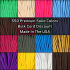 550 Paracord Premium Solid Colors - 10  25  50    100 Ft Options - Made In Usa