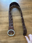 Brown Leather Braided Wide Belt Round Silver Buckle Sz M Boho Y2k 70s Hippie