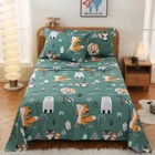 Green Forest Animals Kids Sheet Set Full Size  3 4 Piece Woodland Printed Micro