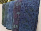 Indian Natural Indigo Dyed Cotton Kantha Throw Vintage Reversible Blanket Quilt