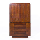 Lane Brutalist Mid Century Walnut Highboy Armoire Dresser