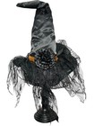 Halloween Decor Black Plush Witch Hat With Lace On Pedestal  20   