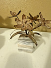Vintage Brutalist Metal Flower Sculpture On Marble Base- Hand Forged Steel Art
