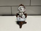 Vintage Pink Ceramic Sugar Glaze Sugared Green Eyed Cat On Chair Figurine Japan