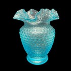 Aqua Blue Hobnail Glass Vase Ruffled Edge Vintage 6 Inches