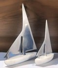 Sailboats Nautical Decor Statues Aluminum  Wood 2 Boats Distressed Weathered 