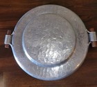Vintage B  W  Buenilum Hand Wrought Round Tray Hammered Aluminum Wooden Handles