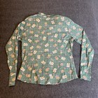 Womens Button Down Cat Print Anime Vintage Pajama Top Metal Snaps Size Large
