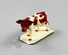 Vintage 1995 Hagen Renaker Guernsey Cow W  Black Horned Miniature Figurine