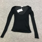 Zara Shirt Womens Small Black Scoop Neck Long Sleeve Sheer Ribbed Basic Slim Fit