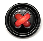 Awesome Vintage Black W red Extruded  x  Center Celluloid Button - 1-3 8   l2 