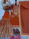 Indian Style Orange Faux Georgette Kurta Palazzo With Dupatta For Wedding