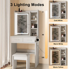 Vanity Desk With Lighted Mirror   Power Outlets  White Makeup Vanity Set With Ch