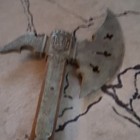 Medieval Battle Axe And Flail Set Metal Blade Wood Handle Brown Silver