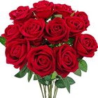 12 Pcs Velvet Rose Artificial Flowers With Long Stems  Real Touch Fake Roses 