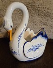 Handpainted Blue Floral Ceramic Swan 7  H X 6  L Rccl Portugal