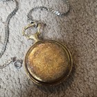 Gold Tone Full Hunter Pocket Watch W  Chain  Mechanical Manual  White Dial