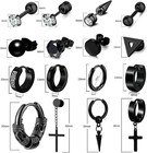 16 Pairs Stainless Steel Earrings Set For Men Stud Hoop Cross Dangle Jewelry