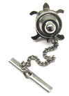 Silver Tone Turtle Tie Pin Tack Lapel Brown Cat s Eye Mens Vintage Jewelry Gift