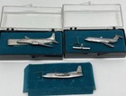 Vtg 3 Airplane Tie Tack   Tie Bar W box Pewter  Airplane Men   s Pin Lot Jk157