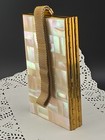 Vintage Mother Of Pearl Mosaic Inlay Powder Make Up Lipstick Compact Wristlet