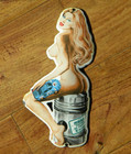 Vintage Mahle Piston Pin Up Girl Porcelain Sign  8-3 8  X 4-1 8  Motor Racing