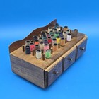 Vintage Wooden Sewing Caddy Thread Spool Rack W  Drawer   Thread Organizer Box