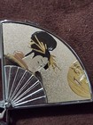 Vintage 50 60s Fan Shaped Compact Mirror By Elegance - Japanese Geisha 