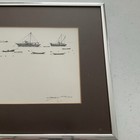 Henry Sin Art Framed Signed Boats Fishing Harbor Small Black And White