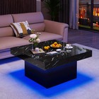 36  Square Led Coffee Table  Black Imitation Marble  High-gloss  Compact