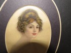 Antique Oval Wood   Gesso Frame Matted W  Victorian Lady