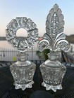 Set Of 2 Vintage Czech Clear Art Deco Cut Glass Perfume Bottles   Stoppers